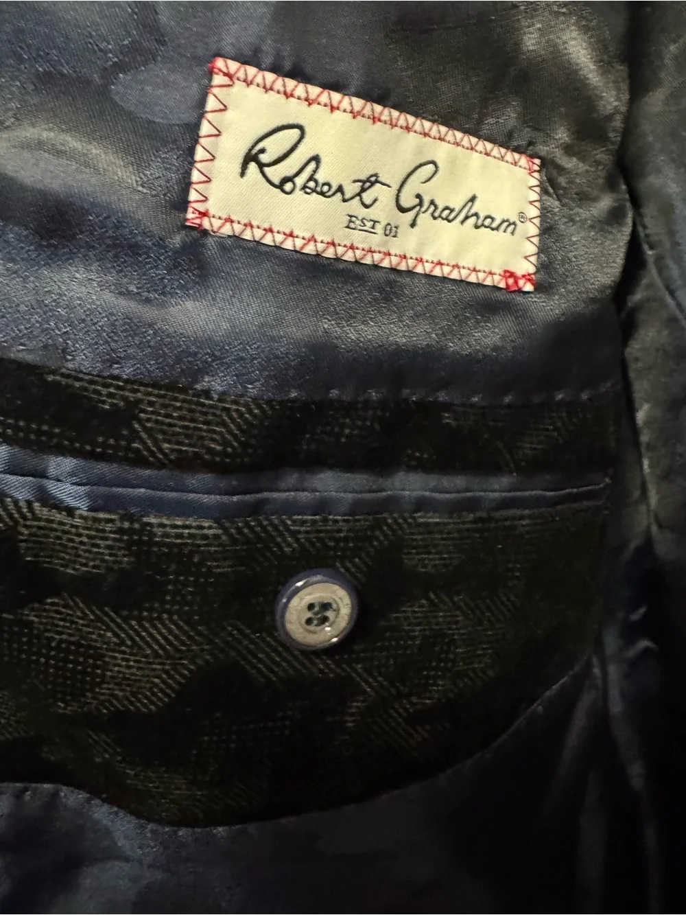 Robert Graham Deep Navy/Black Tonal Pattern Sport Coat Blazer like new - Size 46